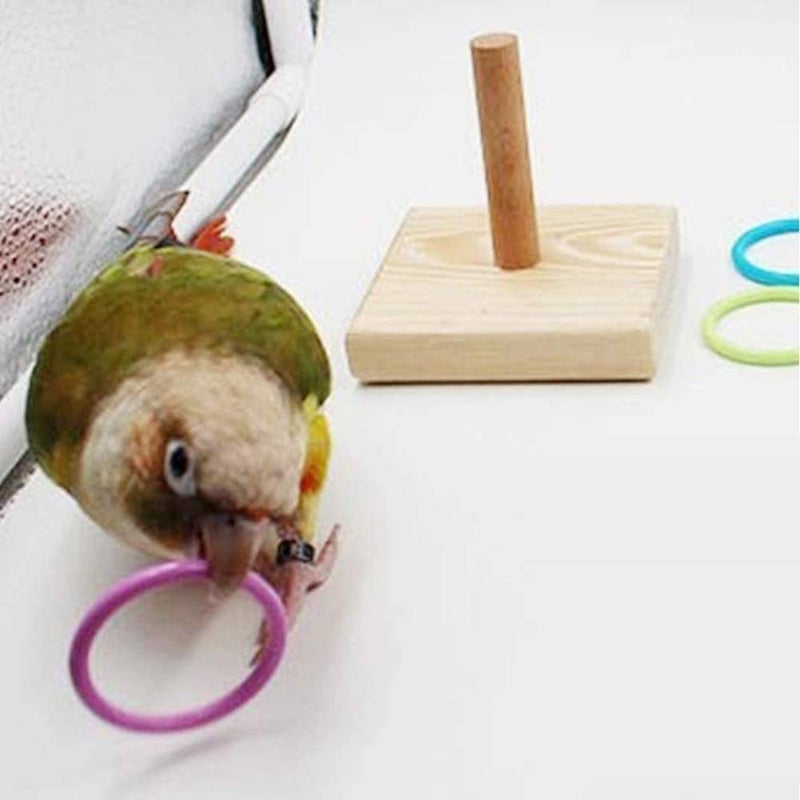 Litewoo Bird Intelligence Training Toy Wooden Parrot Trick Tabletop Toys Color Rings Toss Wooden Base Games Toy - Image 3